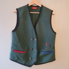 Vintage Geiger Collection Austria 100% Wool Vest Embroidered Waistcoat Green 