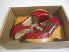 UGG Red Leather T Strap Wedge