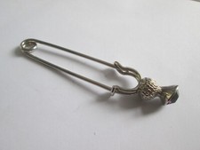 Vintage Kilt Brooch Scottish Amethyst  Crystal Thistle Flower  Silver Tone Pin