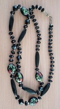 Fabulous Vintage 1950/60 Natural Onyx French Jet Cloisonne Long Beaded Necklace