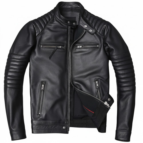 Men black leather biker - men's,