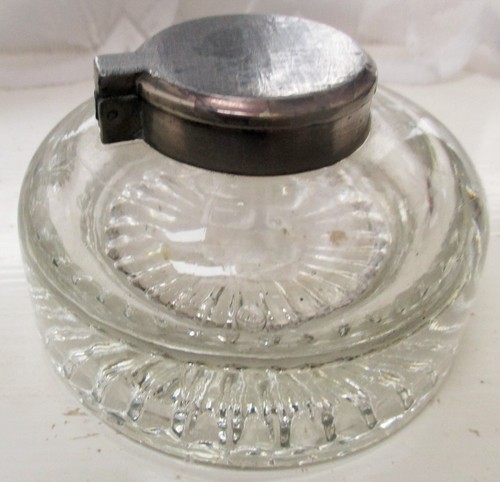 Antique glass inkwell d - inkwell,