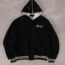 Vintage 80s Spartans Hooded Varsity Jacket L Made in USA Women's Navy Blue 