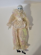 Vintage 80's Pierrot Porcelain Clown Doll Irridescent w/Heels Hand Painted