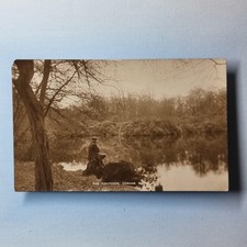 Cobham Woods Postcard 1917 Real Photo Surrey Fishponds Fisherman