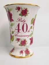 Ruby 40th Anniversary Fenton Fine Bone China Red Roses Vase