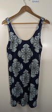Tigerlily Blue White Printed Low Drawstring Back Sleeveless Slip Dress 8