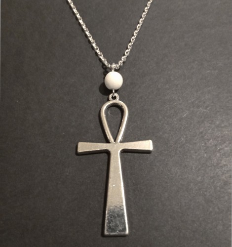 Silver large ankh white agate - ankh,