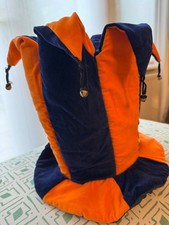 Tall Jester Velvet Hat - Adult  6 Horns with Golden Bells - Wide Brim Party