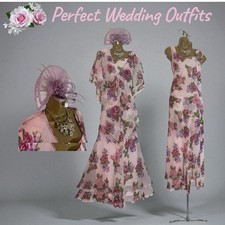 CATTIVA Size 12 Pink Lilac Floral Mother Of The Bride Outfit Dress Jacket Clip