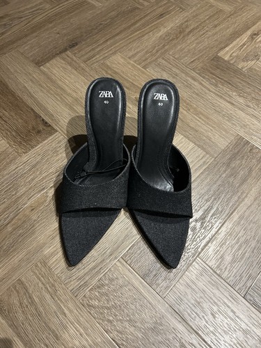Zara black pointed toe - black, mule