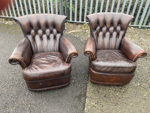 Pair leather vintage - vintage, armchair