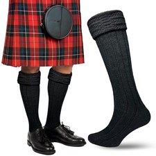 Mens Traditional Kilt Hose Socks Wool Blend Long Scottish Highland Black Sock