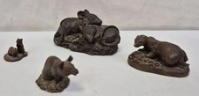 Vintage Heredities England Bronze Effect Sleeping Mice & Badger Figurine Set 4 T