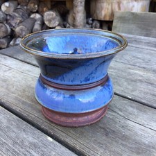 Contemporary Studio Pottery Blue Glazed Planter Vase Makers Mark To Base 4.5x6”