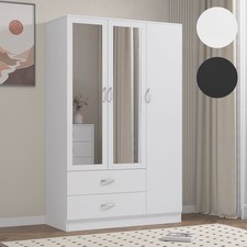 Wooden 3 Door Wardrobe with Drawers Mirror and Hanging Rail Bedroom Storage