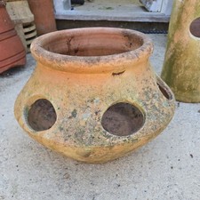 Vintage Weathered Terracotta Strawberry herb planter pot tall 6 Holes 