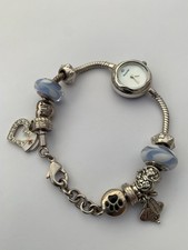 Accurist 925 Laddies Charmed Bracelet Watch With 8 Charms Pandora Working Fine.