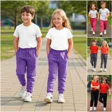 Kids Girls Boys Fleece Jogging Bottoms Comfy Plain PE Sweatpants School Pants