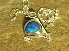 Blue opal shield pendant 925
