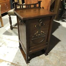 Antique Art Nouveau Oak Wooden Carved Purdonium Coal Scuttle Log Box Cabinet
