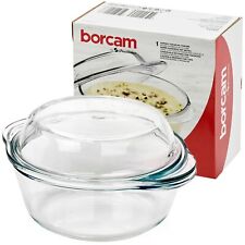 840 ml Pasabahce Large Round Casserole Dish Glass Bakeware Ovenware with Lid New