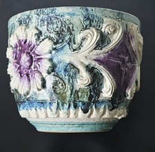 Vintage Large Textured Italian Planter Plant Pot Purple Greens White 14cm Tall X