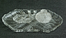 Vintage Art Deco Glass Vanity Dressing Table Trinket 3 Piece Set circa 1940s