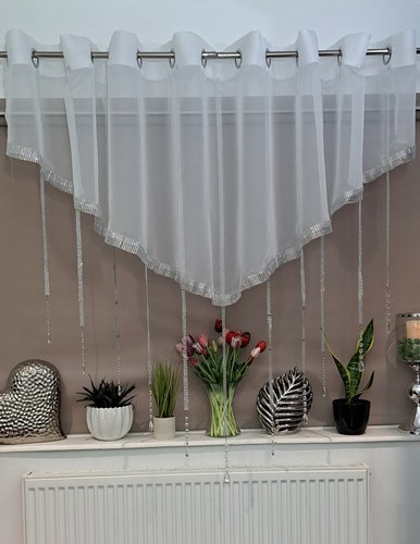 White beaded voile curtain - voile,