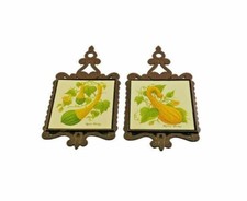 Hand-Painted Trivet Vegetables Wall Hanging Pair Vintage Kitchen Farm 1980's