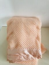 Vintage Cellular Blanket Wool Peach Pink 70s 77”x 82”
