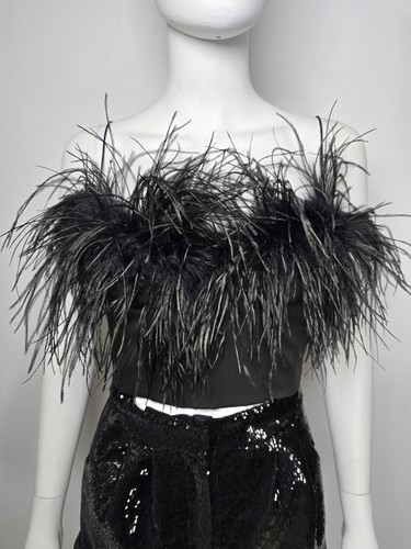 Black ostrich feather sequin - ostrich,