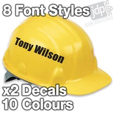 x2 PERSONALISED NAME HARD HAT HELMET STICKERS VINYL DECALS - 4 SIZE OPTIONS
