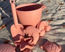 Silicone Beach Set - Bucket & Spade Set Kids - Bucket, Spade, Six Moulds - Blush