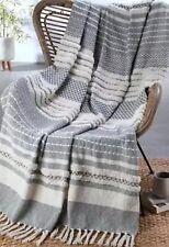 Grey Woven Textured Fringed