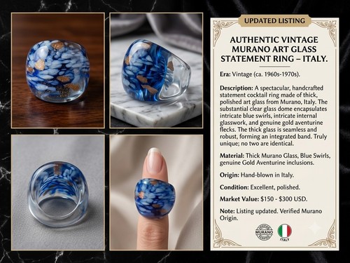 Handmade murano glass ring - handmade,