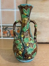 William Brownfield Majolica Rustic Ivy Vase with Twig Handles - 17cms