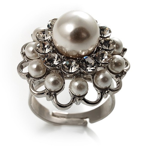 White faux pearl crystal - pearl, dome