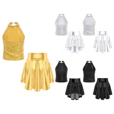 UK Kids Girls Tank Top With Skirts Sport Tutu Vest And Skirt Salsa Outfit Fancy