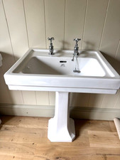 Lefroy Brooks Metropole Basin & Pedestal 62cm & Fired Earth chrome taps  (USED)