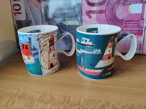 Dunoon stoneware mug boats - 2x,