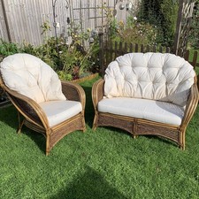 Conservatory Chair & 2-Seater Sofa Wicker with Cushions ⭐️MAKE AN OFFER