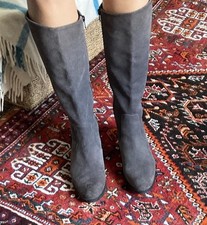 Grey/Brown Suede Boots Size 39 Knee Lenght
