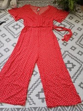 Red White Polka Dot Cropped Leg  Jumpsuit Holiday Beach Summer 8 10 S