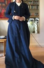 Side Saddle costume in navy blue ribbed velvet.  Based on fashion plate of 1865.