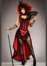 Womens Burlesque Showgirl Adult Sexy Fancy Dress Party Costume Red & Black