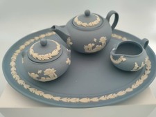 VIntage  Blue Jasperware Wedgewood Mini tea set 6 piece  Made In England 
