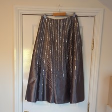 Per Una M&S Silver Grey Sequin Taffeta Midi Evening Skirt 10R Cocktails Wedding