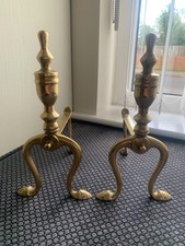 PAIR OF VINTAGE BRASS FIRE DOG IRONS 1.2 KG GOOD CONDITION