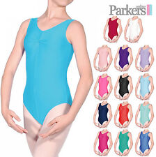 LADIES GIRLS SLEEVELESS RUCHED BALLET DANCE TAP GYM LEOTARD PINK BLUE SHEREE